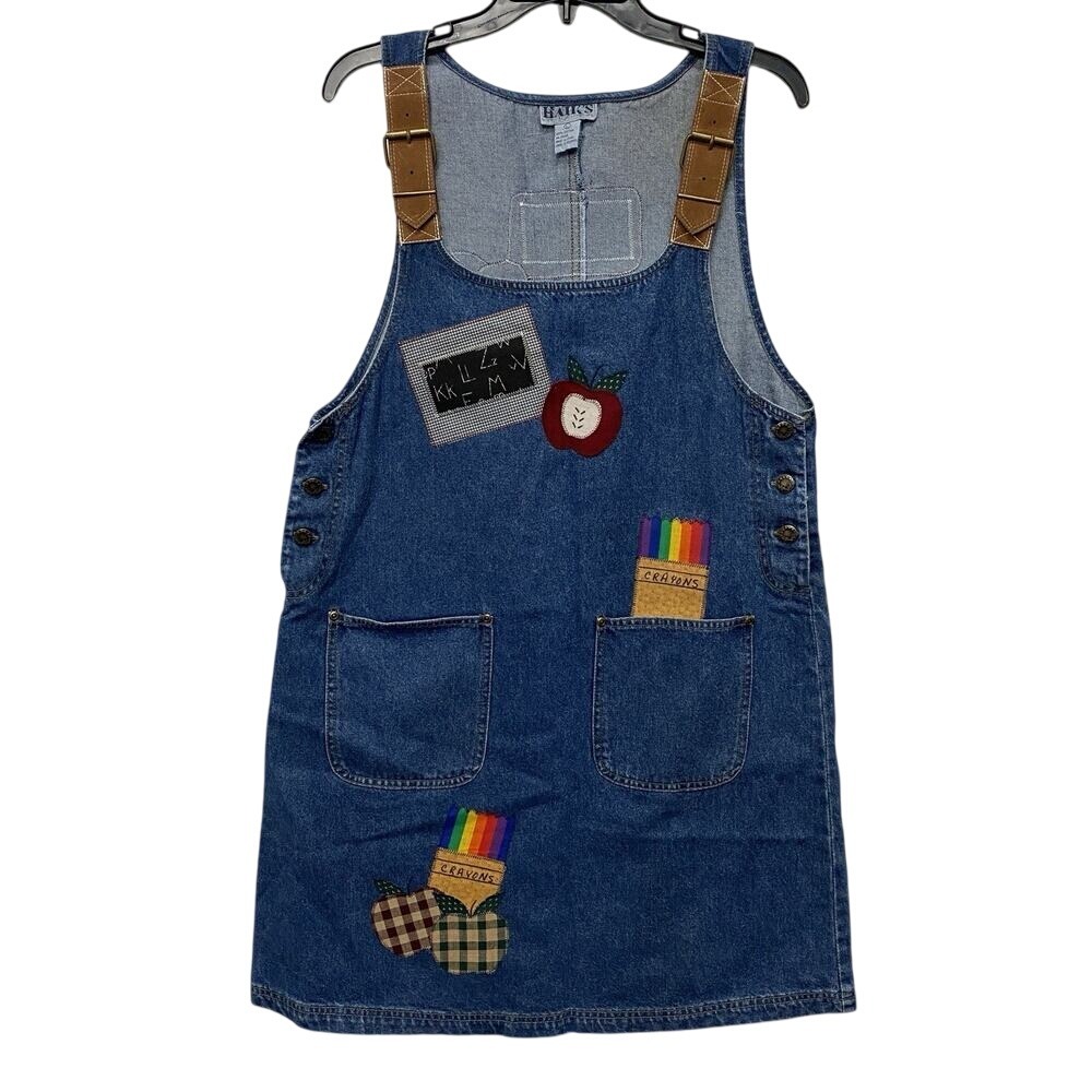 Vintage Haiks Women Large Pockets Pocket Apple Crayon Country Denim Blue Jumper